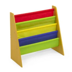 Scaffale Libreria In Legno Con 5 Ripiani In Tessuto